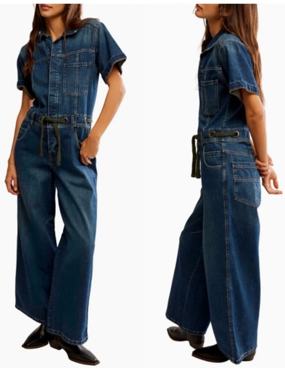 Free People Denim Short-Sleeve Jumpsuit in Medium Blue - Picture 7 of 16